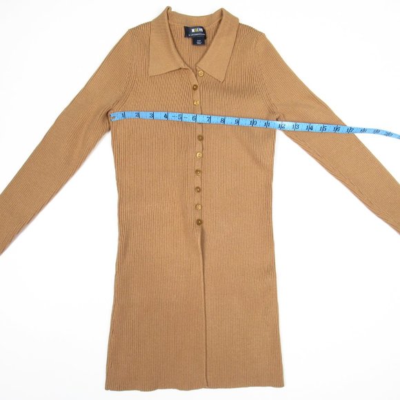 Anthropologie Maeve Ribbed Slim Cardigan Honey Brown XS Petite XSP - Picture 5 of 9